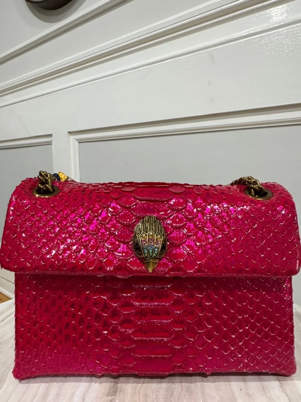 Kurt Geiger Bag Kensington Snake Embossed Sample Sale Pink Textured Crossbody - Picture 5 of 17
